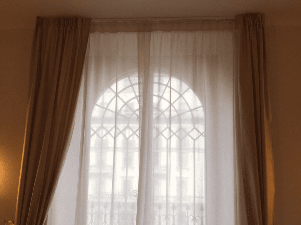 Draped curtains with rail sliding